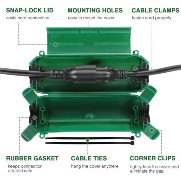 [6 Pack] Outdoor Extension Cord Safety Cover with Waterproof Seal, Green - Picture 3 of 6